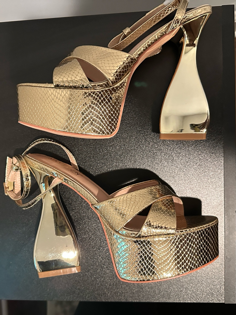 KAYLEEN By Los Angeles Metallic Gold Platform Slingback Heels
